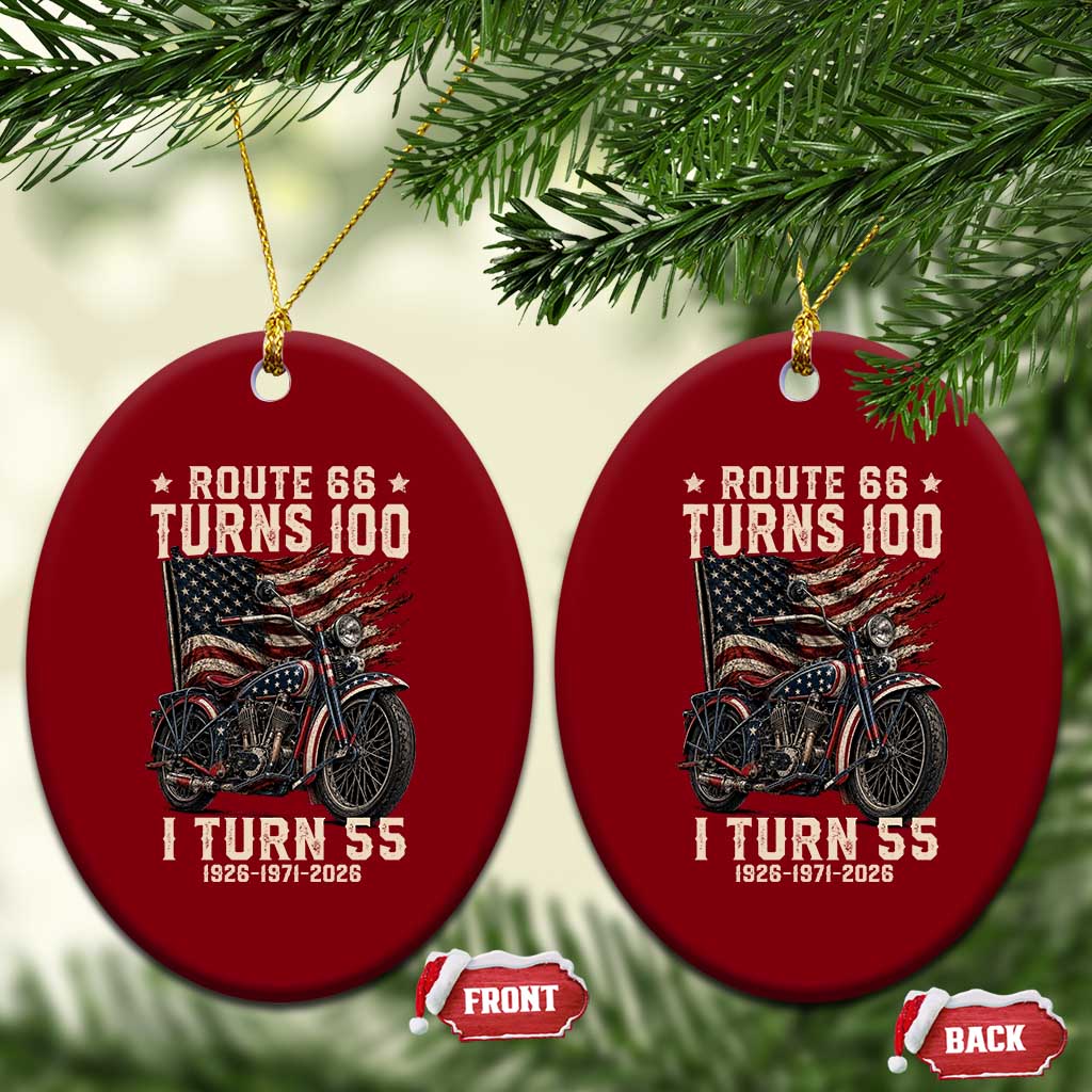Route Highway 66 Turns 100 I Turn 55 Ceramic Ornament Vintage 1971 American Classic V-Twin Motorcycle Lover 55th Birthday Gift