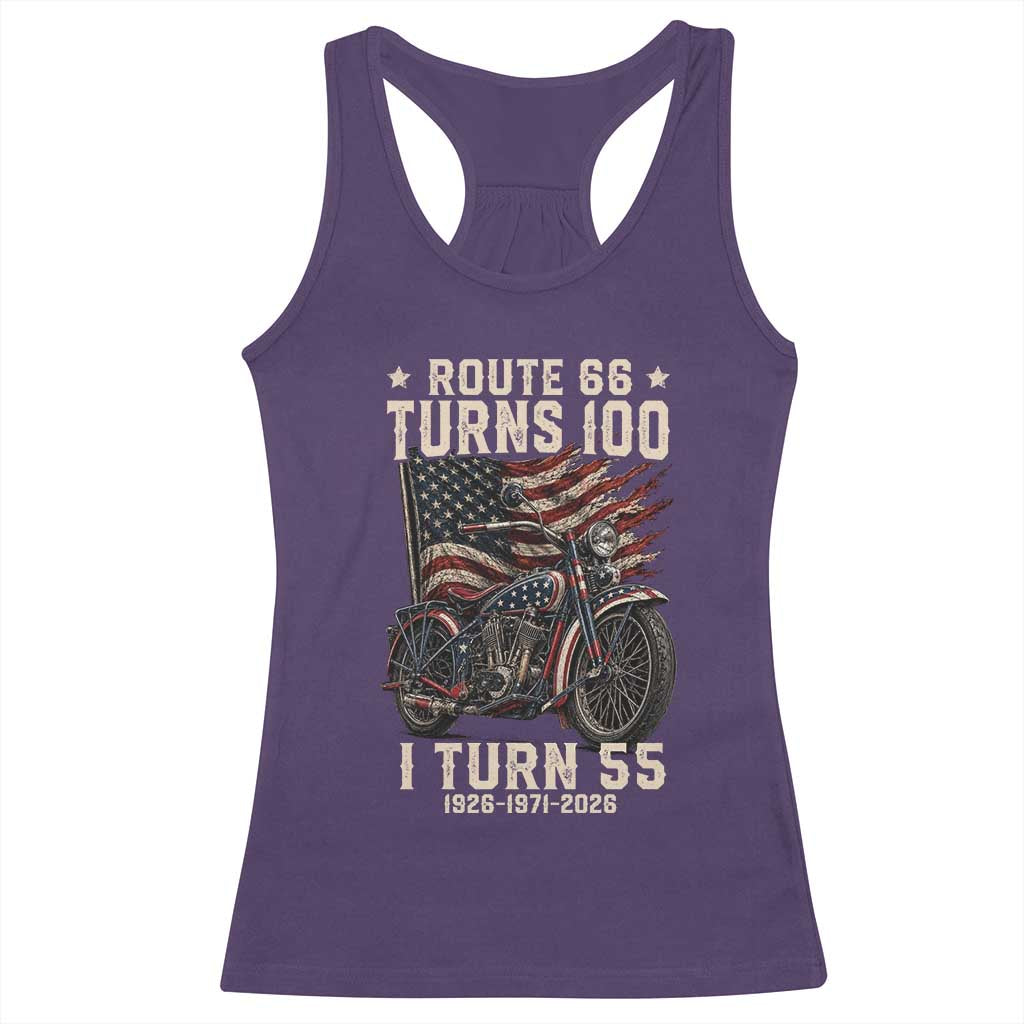 Route Highway 66 Turns 100 I Turn 55 Racerback Tank Top Vintage 1971 American Classic V-Twin Motorcycle Lover 55th Birthday Gift