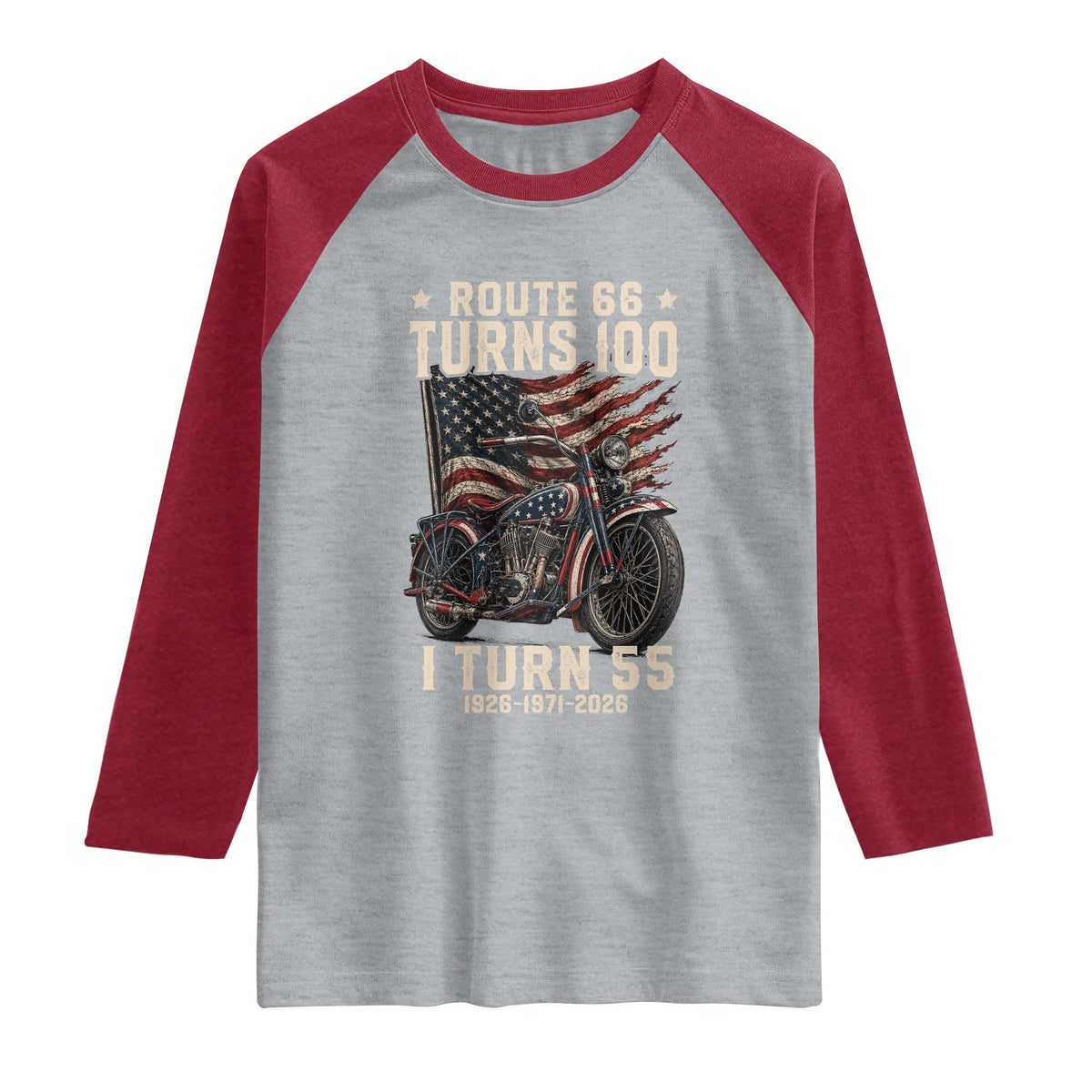 Route Highway 66 Turns 100 I Turn 55 Raglan Shirt Vintage 1971 American Classic V-Twin Motorcycle Lover 55th Birthday Gift