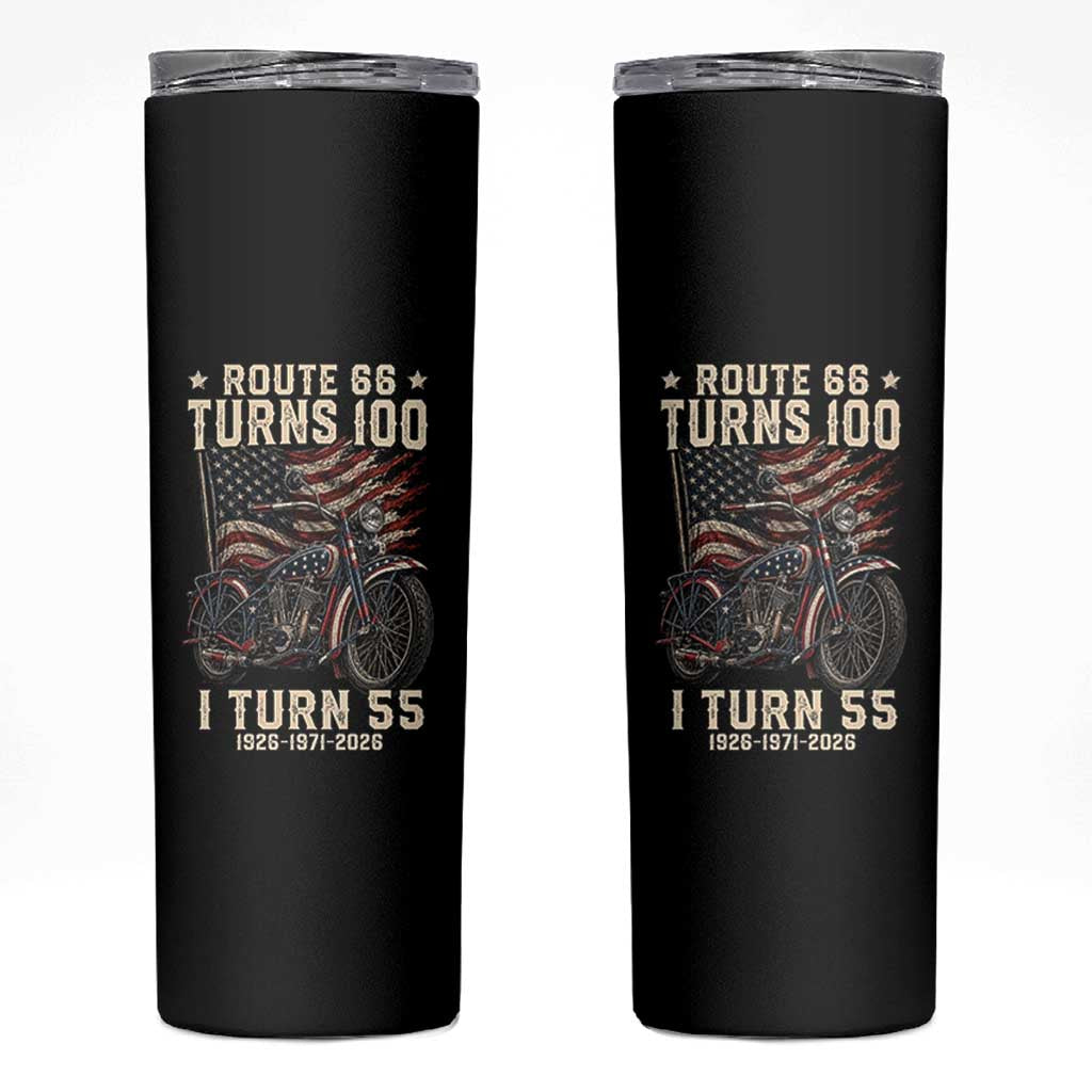 Route Highway 66 Turns 100 I Turn 55 Skinny Tumbler Vintage 1971 American Classic V-Twin Motorcycle Lover 55th Birthday Gift