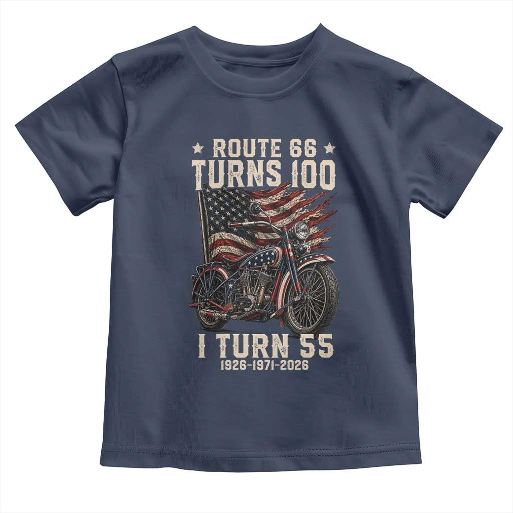 Route Highway 66 Turns 100 I Turn 55 Toddler T Shirt Vintage 1971 American Classic V-Twin Motorcycle Lover 55th Birthday Gift