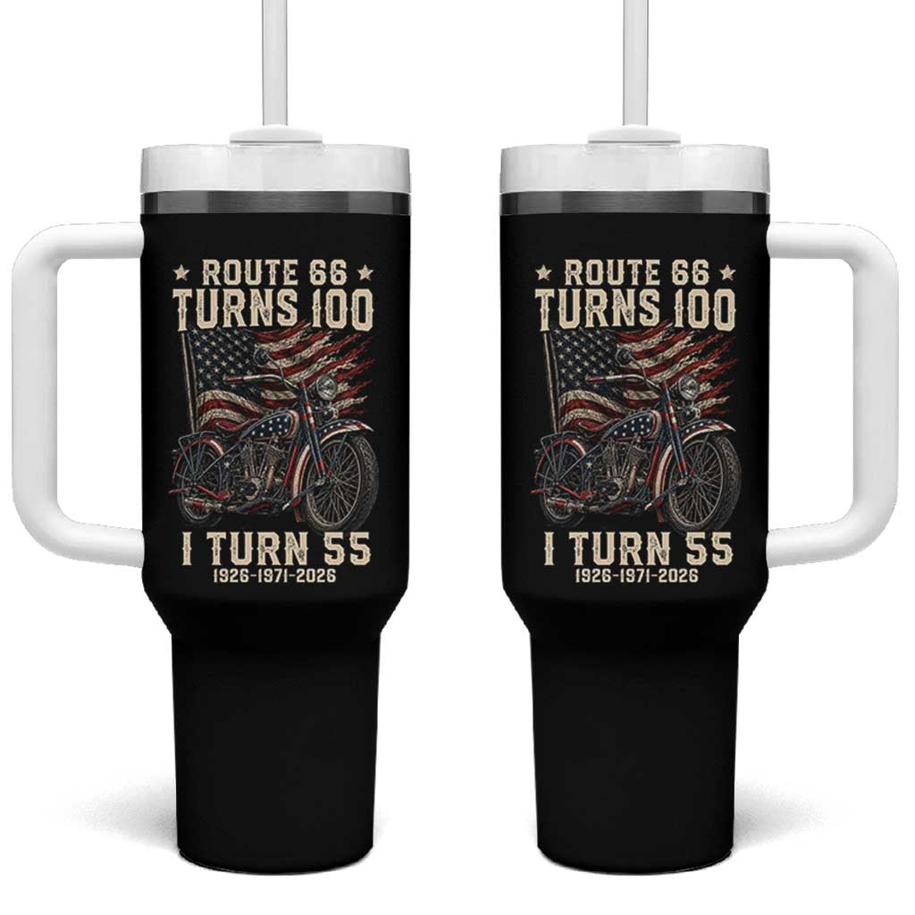 Route Highway 66 Turns 100 I Turn 55 Tumbler With Handle Vintage 1971 American Classic V-Twin Motorcycle Lover 55th Birthday Gift