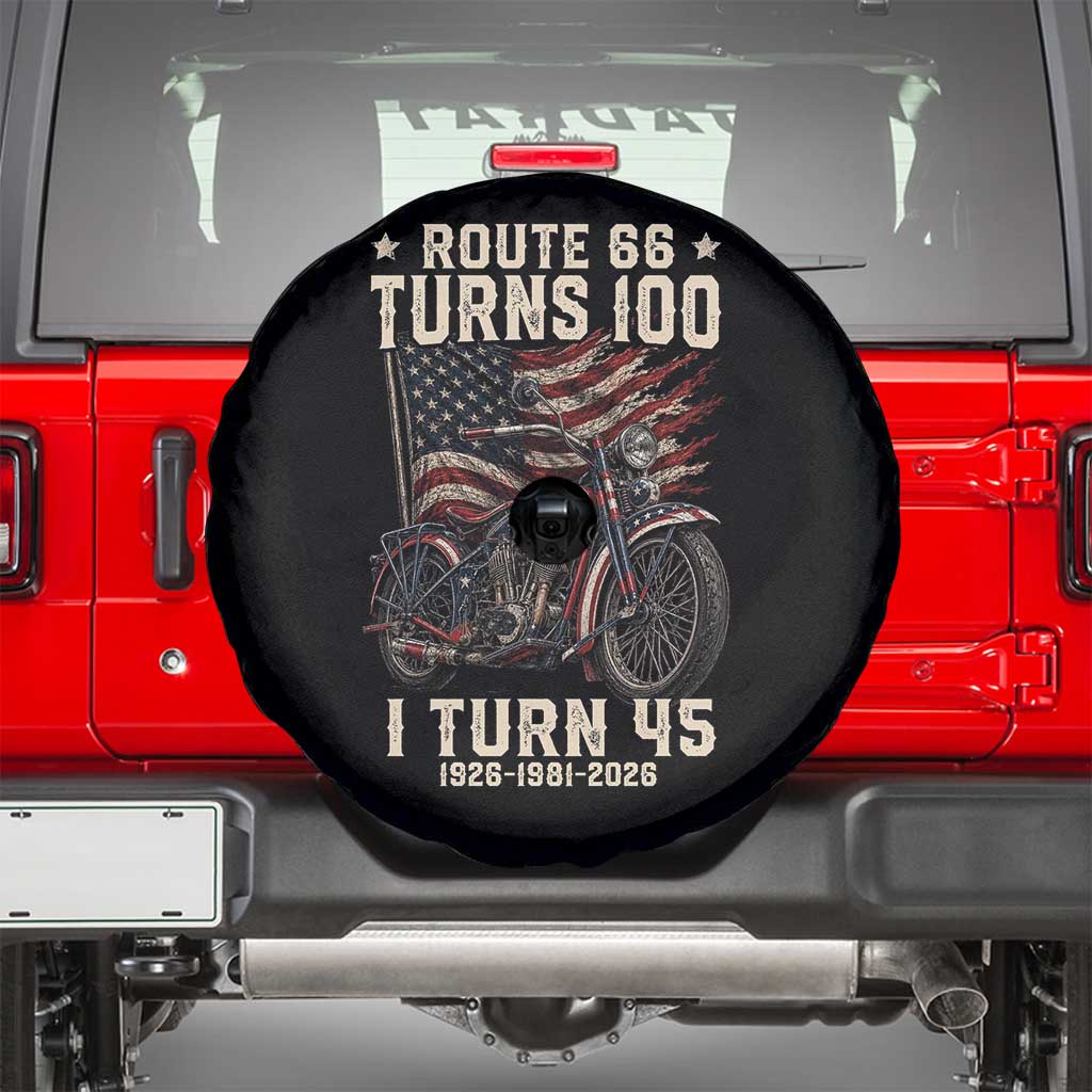 Route Highway 66 Turns 100 I Turn 45 Spare Tire Cover Vintage 1981 American Classic V-Twin Motorcycle Lover 45th Birthday Gift