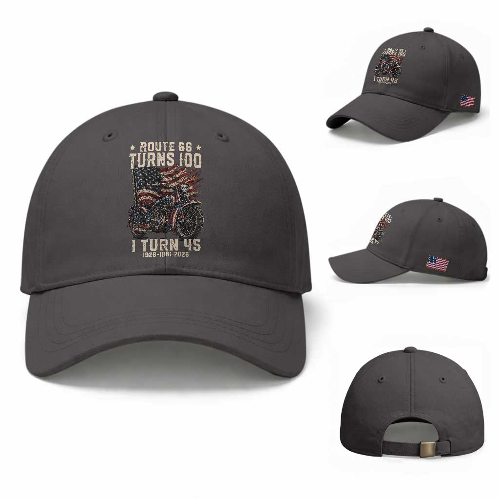 Route Highway 66 Turns 100 I Turn 45 Baseball Cap Vintage 1981 American Classic V-Twin Motorcycle Lover 45th Birthday Gift