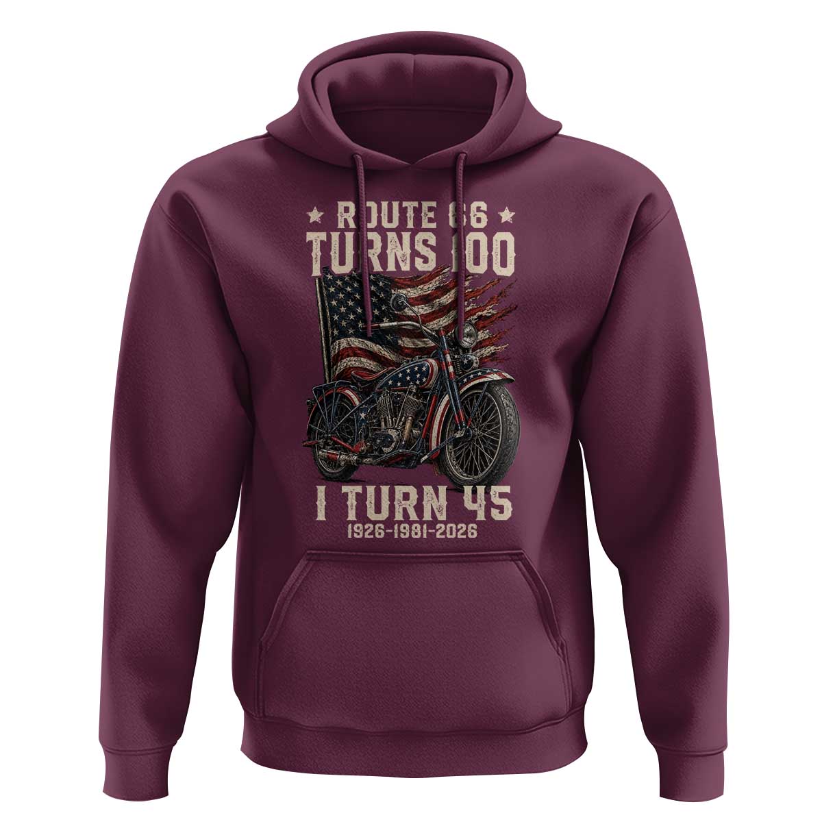 Route Highway 66 Turns 100 I Turn 45 Hoodie Vintage 1981 American Classic V-Twin Motorcycle Lover 45th Birthday Gift