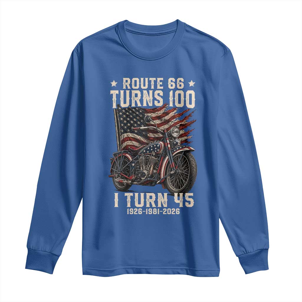 Route Highway 66 Turns 100 I Turn 45 Long Sleeve Shirt Vintage 1981 American Classic V-Twin Motorcycle Lover 45th Birthday Gift