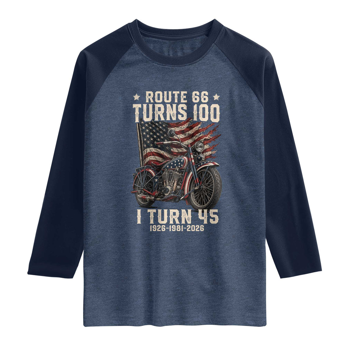 Route Highway 66 Turns 100 I Turn 45 Raglan Shirt Vintage 1981 American Classic V-Twin Motorcycle Lover 45th Birthday Gift