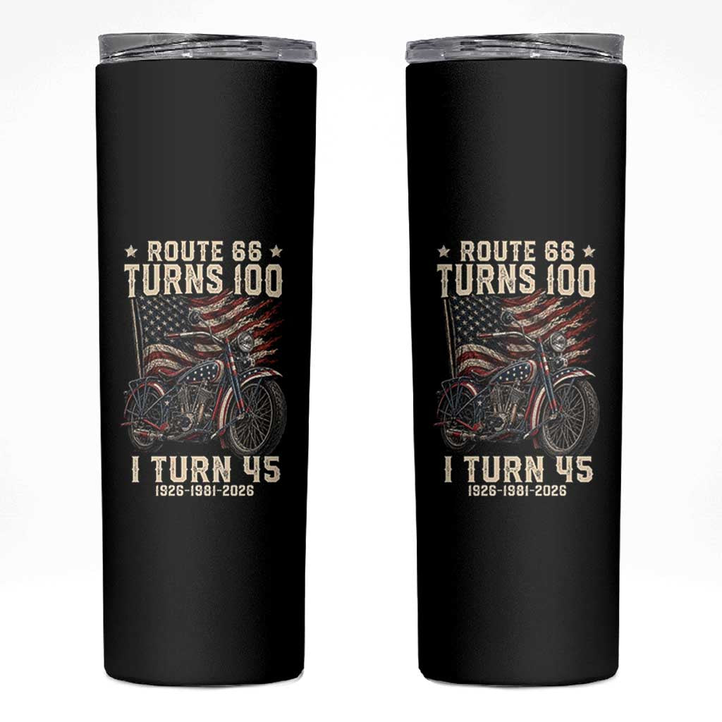 Route Highway 66 Turns 100 I Turn 45 Skinny Tumbler Vintage 1981 American Classic V-Twin Motorcycle Lover 45th Birthday Gift