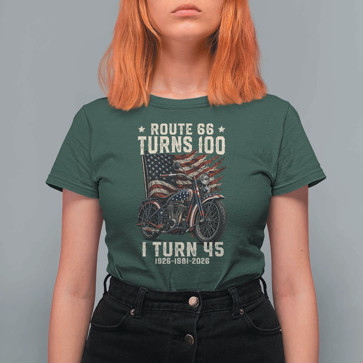 Route Highway 66 Turns 100 I Turn 45 T Shirt For Women Vintage 1981 American Classic V-Twin Motorcycle Lover 45th Birthday Gift