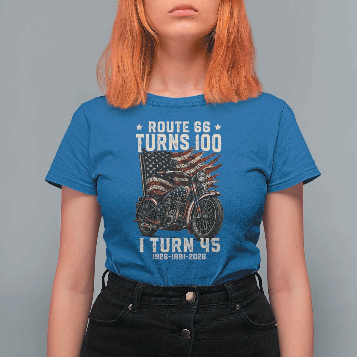 Route Highway 66 Turns 100 I Turn 45 T Shirt For Women Vintage 1981 American Classic V-Twin Motorcycle Lover 45th Birthday Gift