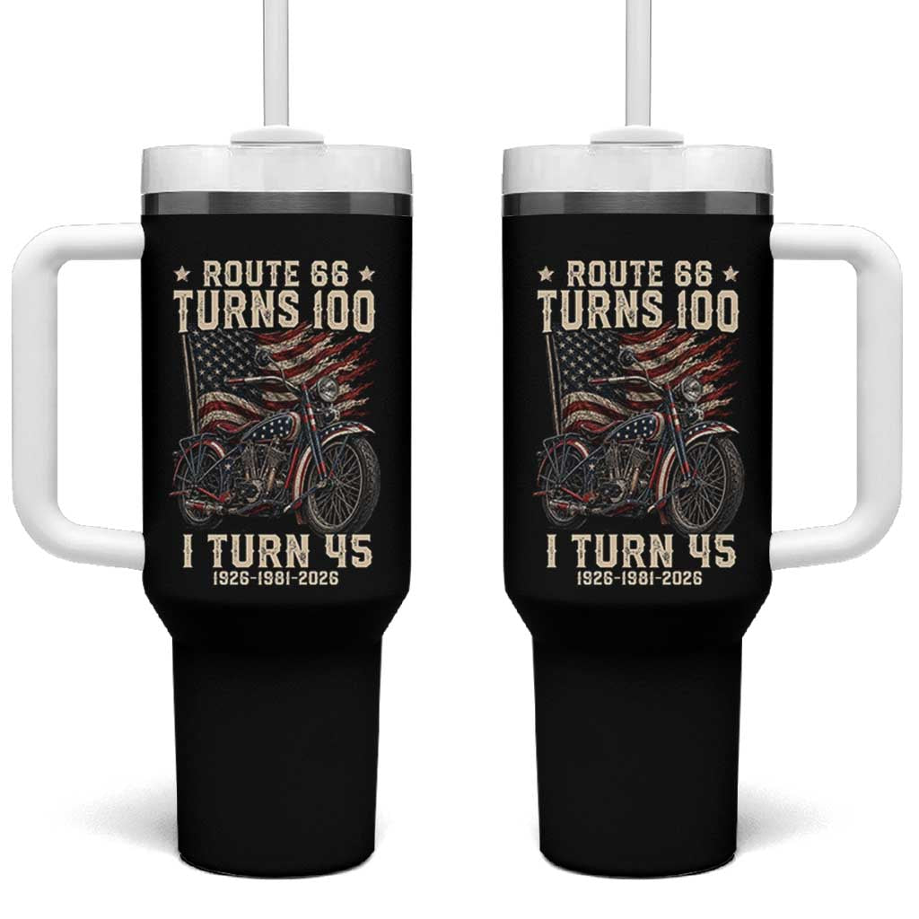 Route Highway 66 Turns 100 I Turn 45 Tumbler With Handle Vintage 1981 American Classic V-Twin Motorcycle Lover 45th Birthday Gift