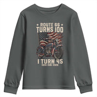 Route Highway 66 Turns 100 I Turn 45 Youth Sweatshirt Vintage 1981 American Classic V-Twin Motorcycle Lover 45th Birthday Gift