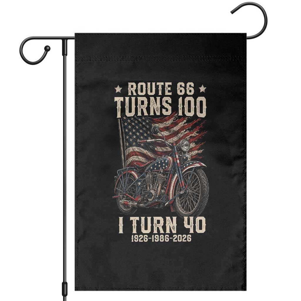 Route Highway 66 Turns 100 I Turn 40 Garden Flag Vintage 1986 American Classic V-Twin Motorcycle Lover 40th Birthday Gift