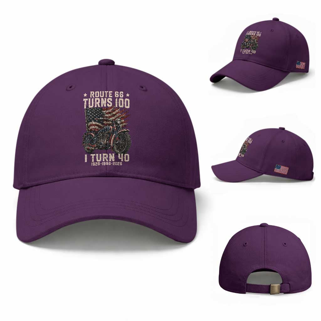Route Highway 66 Turns 100 I Turn 40 Baseball Cap Vintage 1986 American Classic V-Twin Motorcycle Lover 40th Birthday Gift