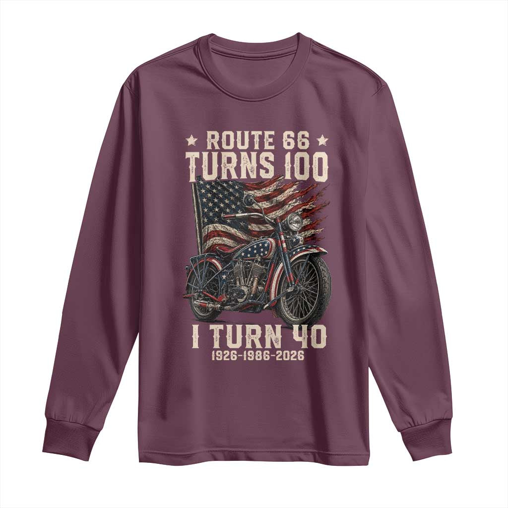 Route Highway 66 Turns 100 I Turn 40 Long Sleeve Shirt Vintage 1986 American Classic V-Twin Motorcycle Lover 40th Birthday Gift