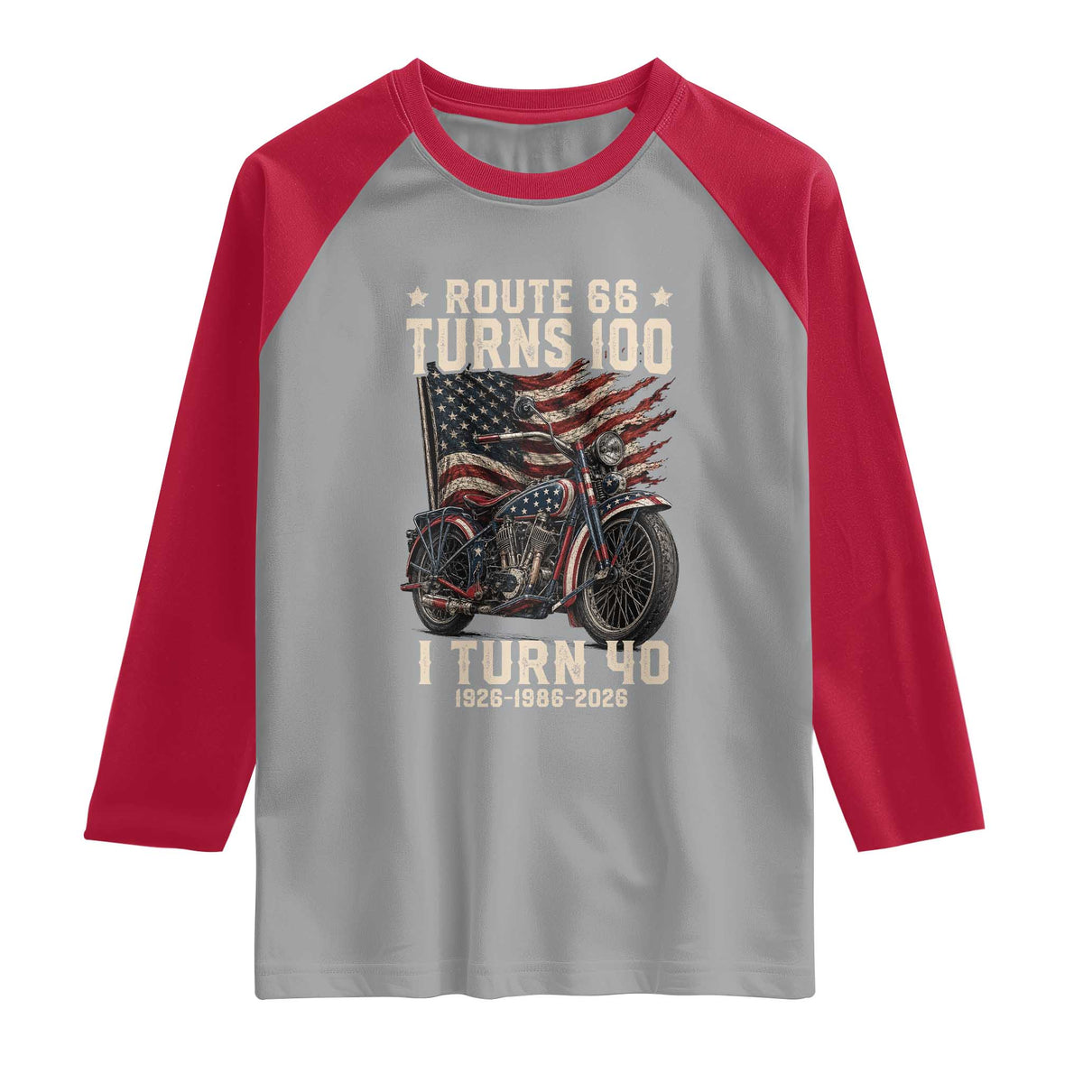 Route Highway 66 Turns 100 I Turn 40 Raglan Shirt Vintage 1986 American Classic V-Twin Motorcycle Lover 40th Birthday Gift