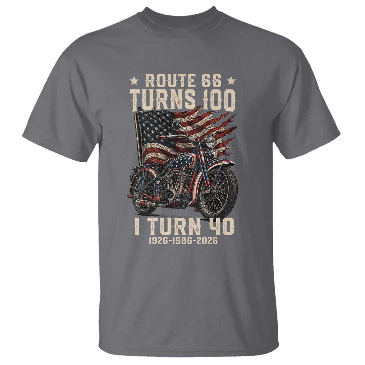 Route Highway 66 Turns 100 I Turn 40 T Shirt Vintage 1986 American Classic V-Twin Motorcycle Lover 40th Birthday Gift