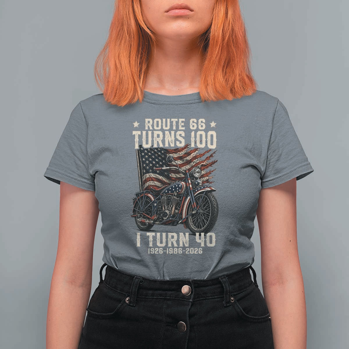 Route Highway 66 Turns 100 I Turn 40 T Shirt For Women Vintage 1986 American Classic V-Twin Motorcycle Lover 40th Birthday Gift