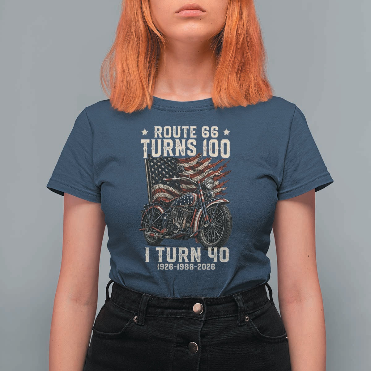 Route Highway 66 Turns 100 I Turn 40 T Shirt For Women Vintage 1986 American Classic V-Twin Motorcycle Lover 40th Birthday Gift