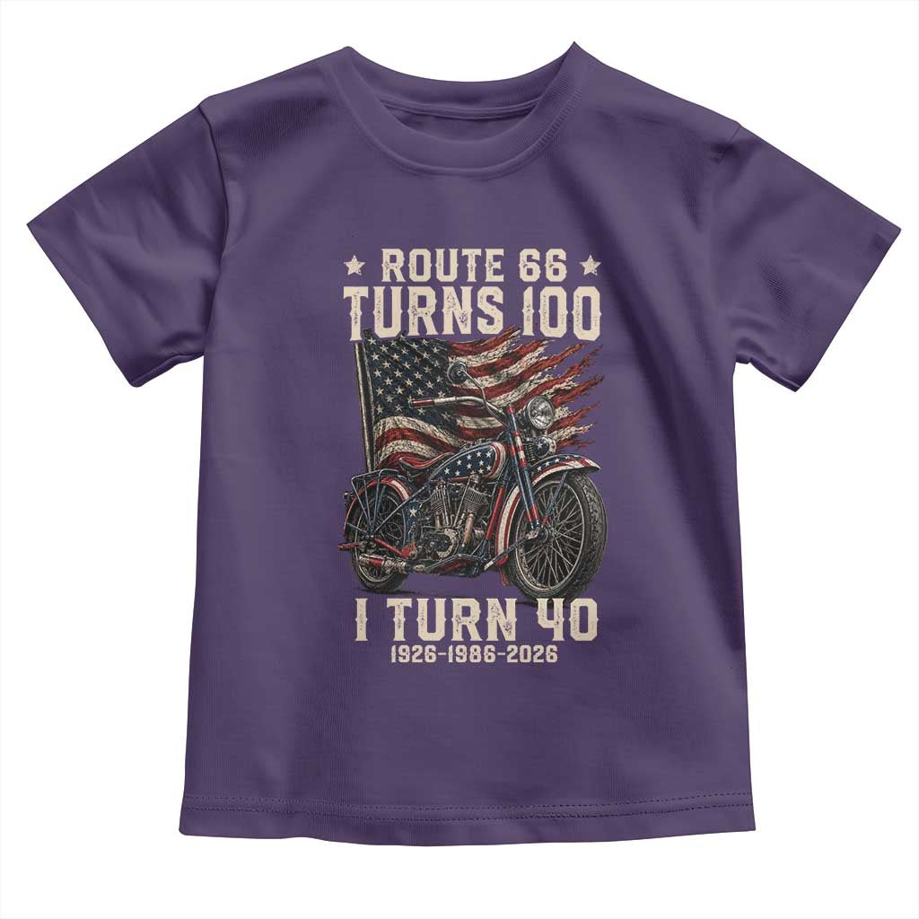 Route Highway 66 Turns 100 I Turn 40 Toddler T Shirt Vintage 1986 American Classic V-Twin Motorcycle Lover 40th Birthday Gift