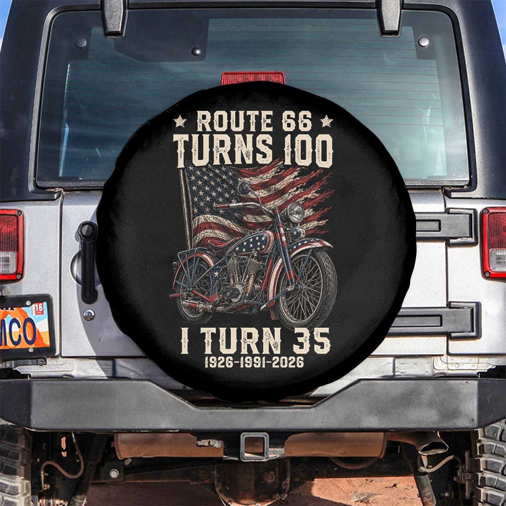 Route Highway 66 Turns 100 I Turn 35 Spare Tire Cover Vintage 1991 American Clasic V-Twin Motorcycle Lover 35th Birthday Gift