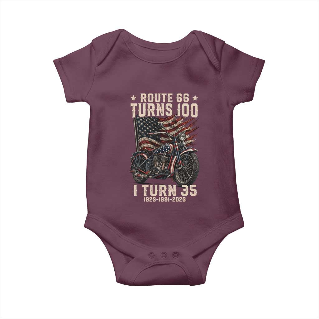 Route Highway 66 Turns 100 I Turn 35 Baby Onesie Vintage 1991 American Clasic V-Twin Motorcycle Lover 35th Birthday Gift