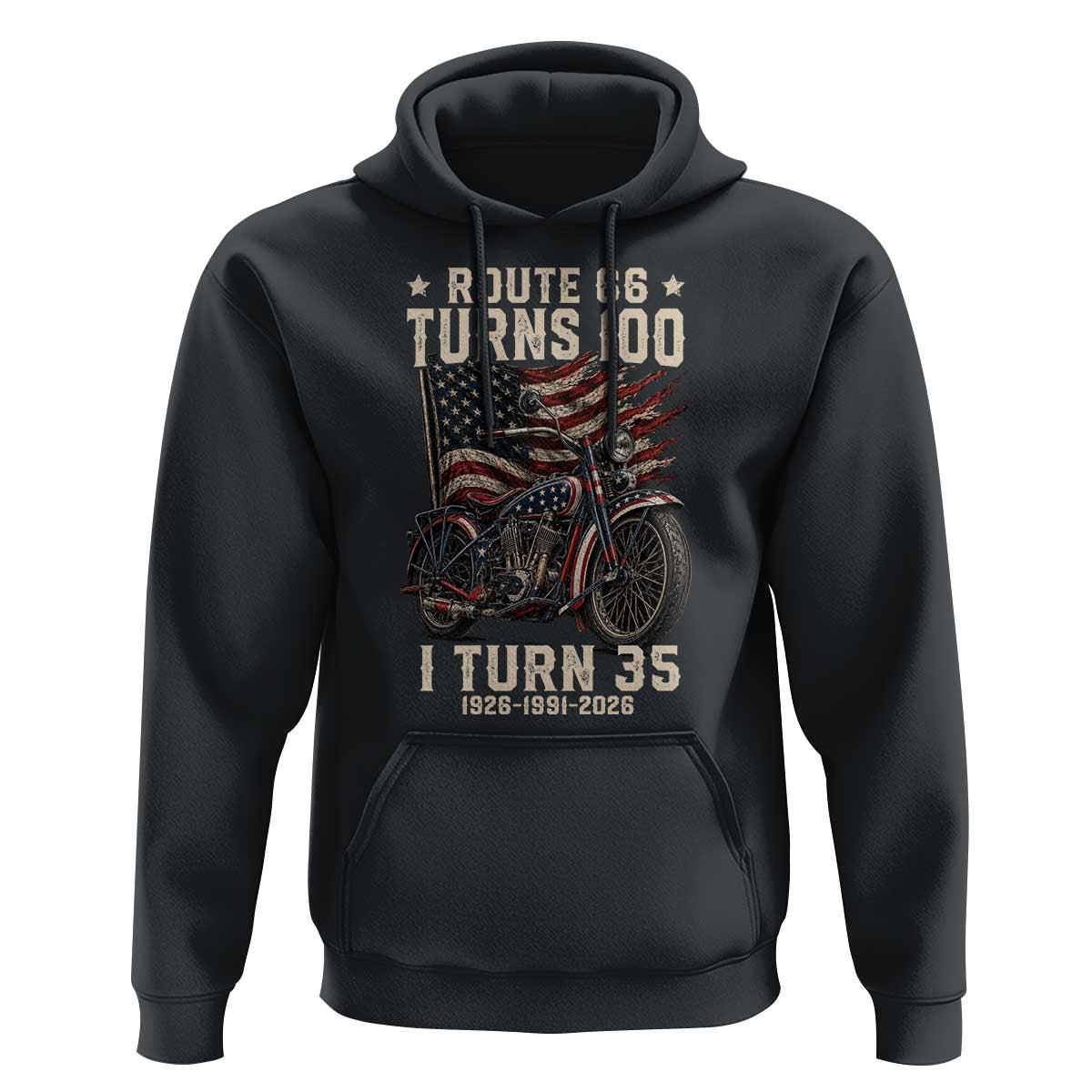 Route Highway 66 Turns 100 I Turn 35 Hoodie Vintage 1991 American Clasic V-Twin Motorcycle Lover 35th Birthday Gift