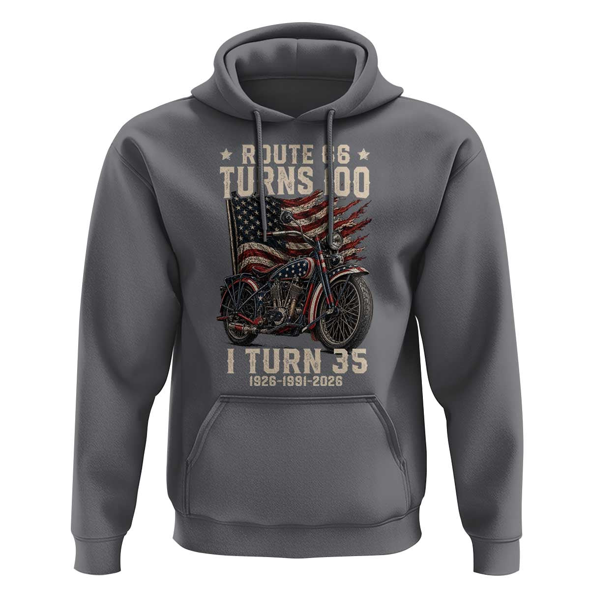 Route Highway 66 Turns 100 I Turn 35 Hoodie Vintage 1991 American Clasic V-Twin Motorcycle Lover 35th Birthday Gift