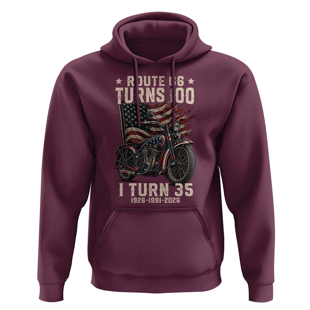 Route Highway 66 Turns 100 I Turn 35 Hoodie Vintage 1991 American Clasic V-Twin Motorcycle Lover 35th Birthday Gift