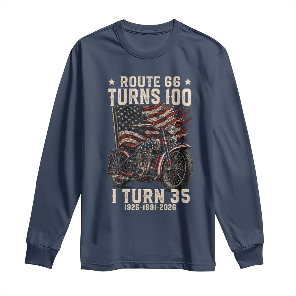 Route Highway 66 Turns 100 I Turn 35 Long Sleeve Shirt Vintage 1991 American Clasic V-Twin Motorcycle Lover 35th Birthday Gift