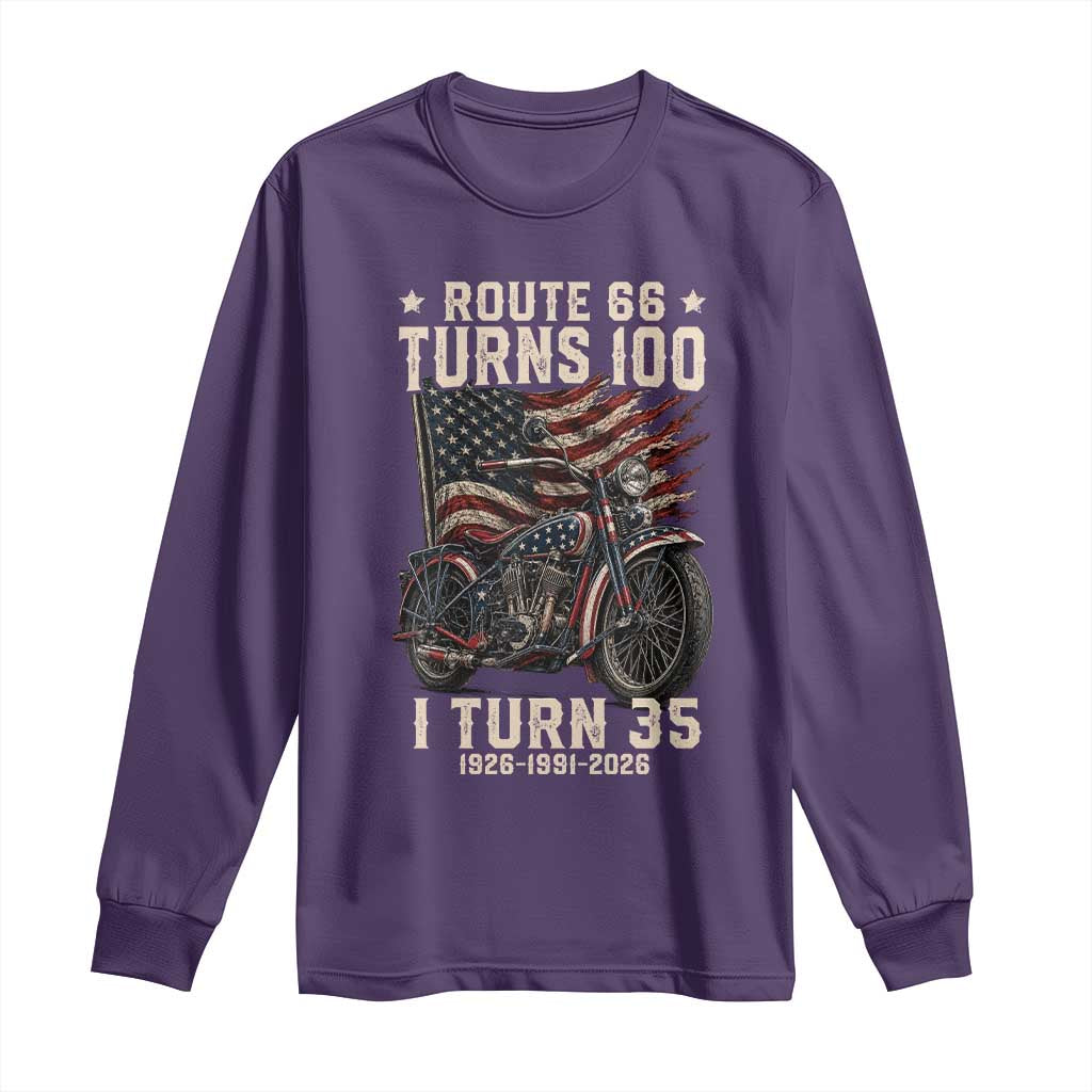 Route Highway 66 Turns 100 I Turn 35 Long Sleeve Shirt Vintage 1991 American Clasic V-Twin Motorcycle Lover 35th Birthday Gift