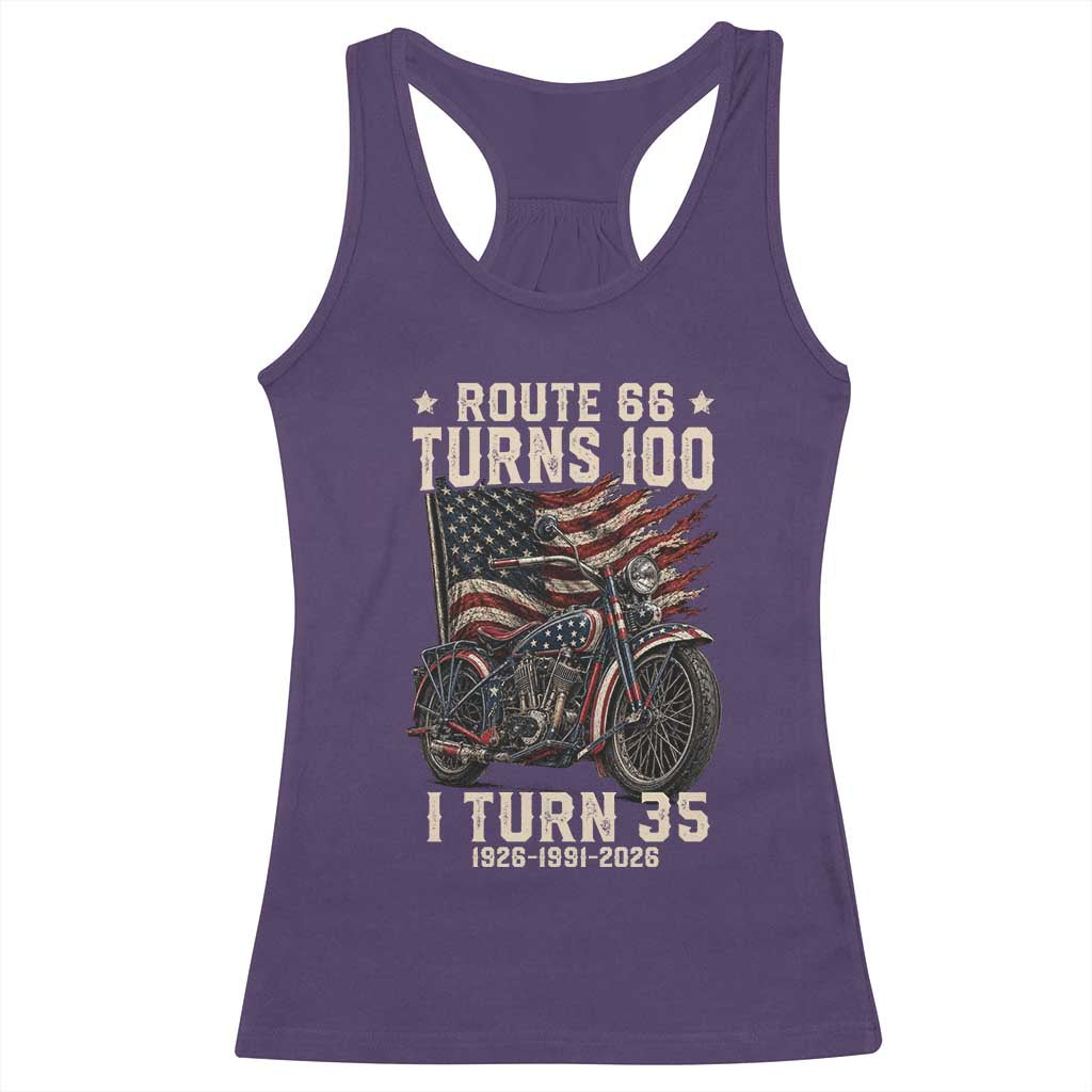 Route Highway 66 Turns 100 I Turn 35 Racerback Tank Top Vintage 1991 American Clasic V-Twin Motorcycle Lover 35th Birthday Gift