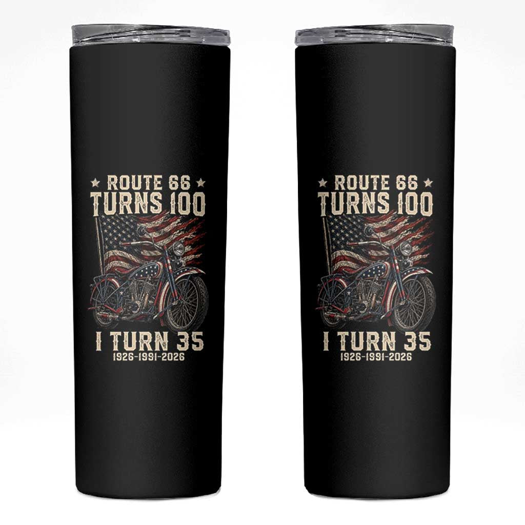 Route Highway 66 Turns 100 I Turn 35 Skinny Tumbler Vintage 1991 American Clasic V-Twin Motorcycle Lover 35th Birthday Gift
