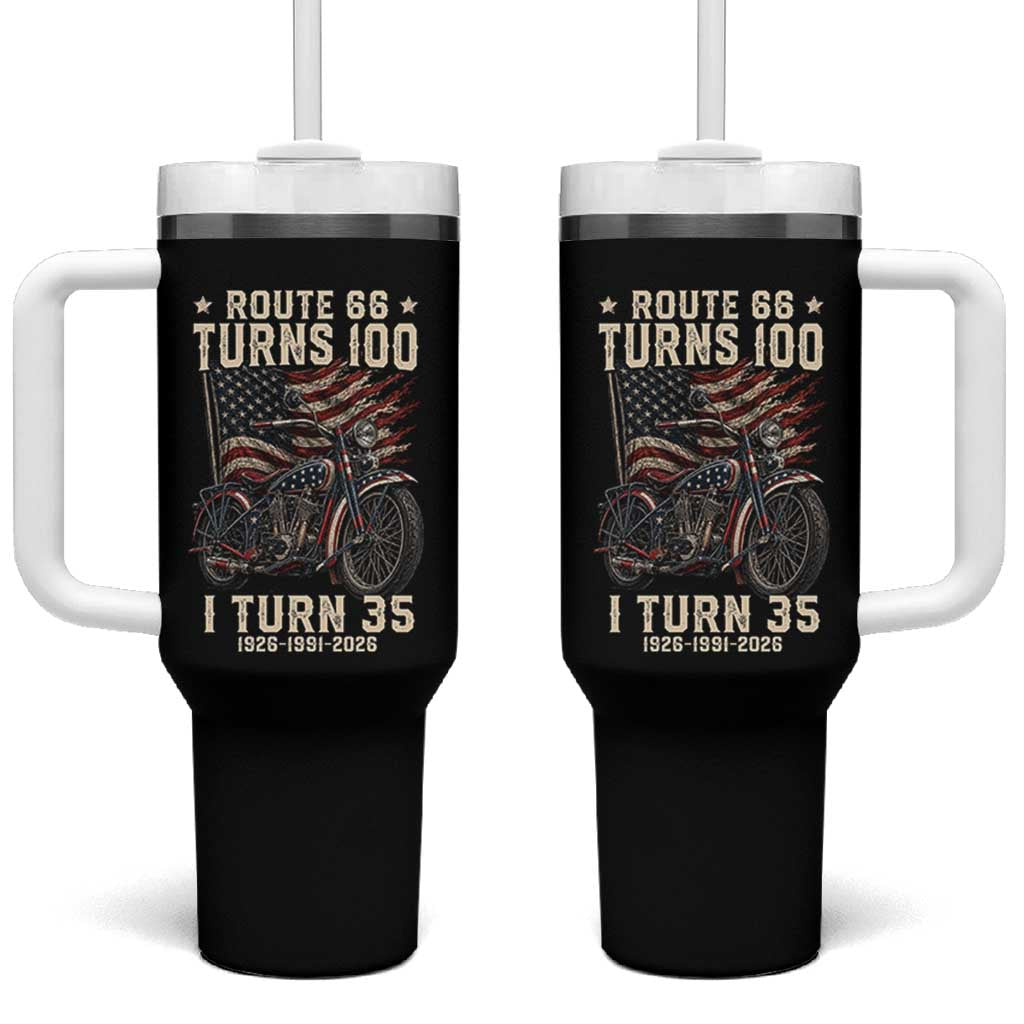 Route Highway 66 Turns 100 I Turn 35 Tumbler With Handle Vintage 1991 American Clasic V-Twin Motorcycle Lover 35th Birthday Gift
