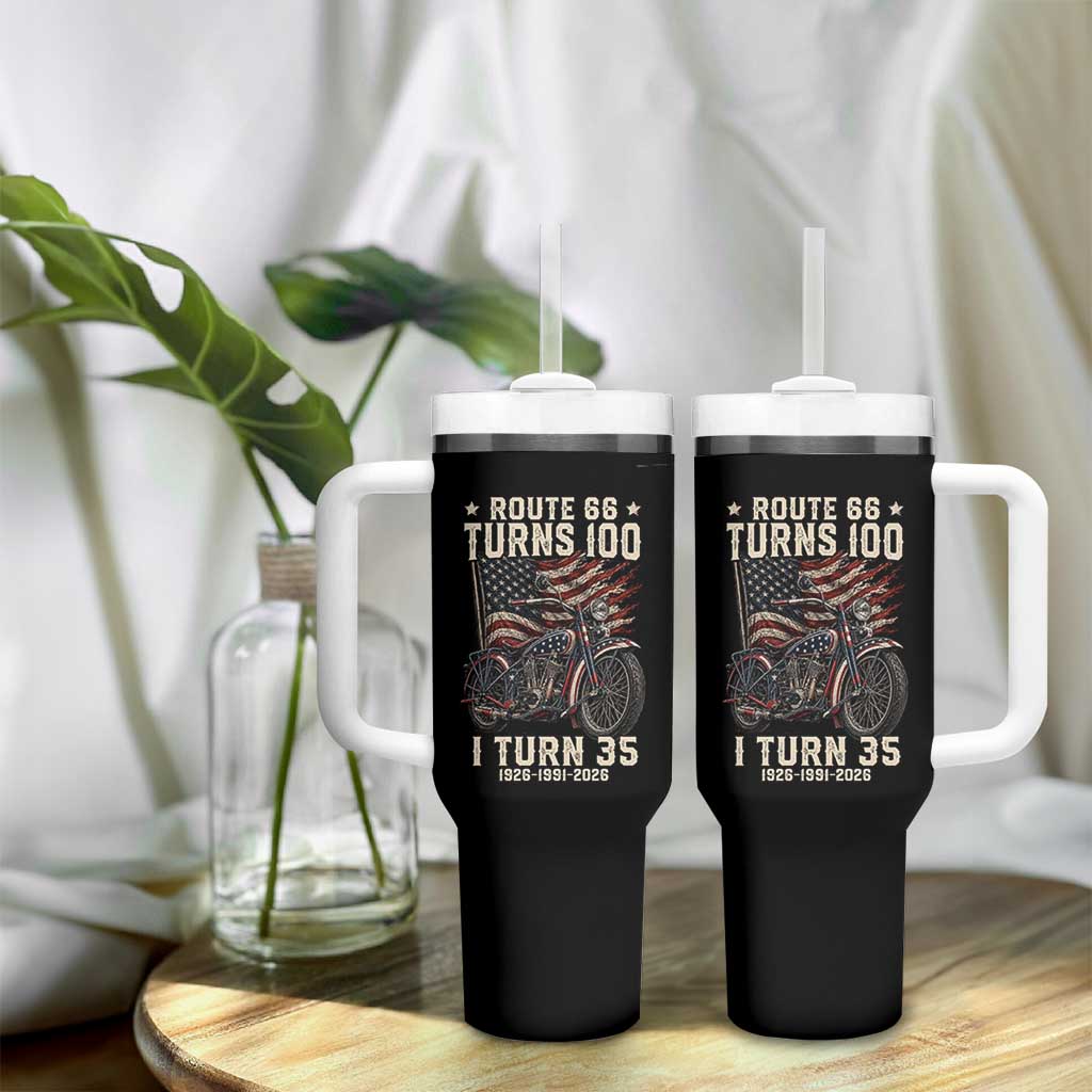 Route Highway 66 Turns 100 I Turn 35 Tumbler With Handle Vintage 1991 American Clasic V-Twin Motorcycle Lover 35th Birthday Gift