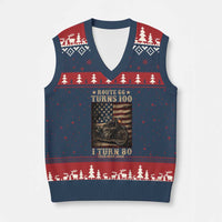 Route Highway 66 Turns 100 I Turn 80 V-Neck Knit Sweater Vest Vintage 1946 American Motorcycle Lover 80th Birthday Gift