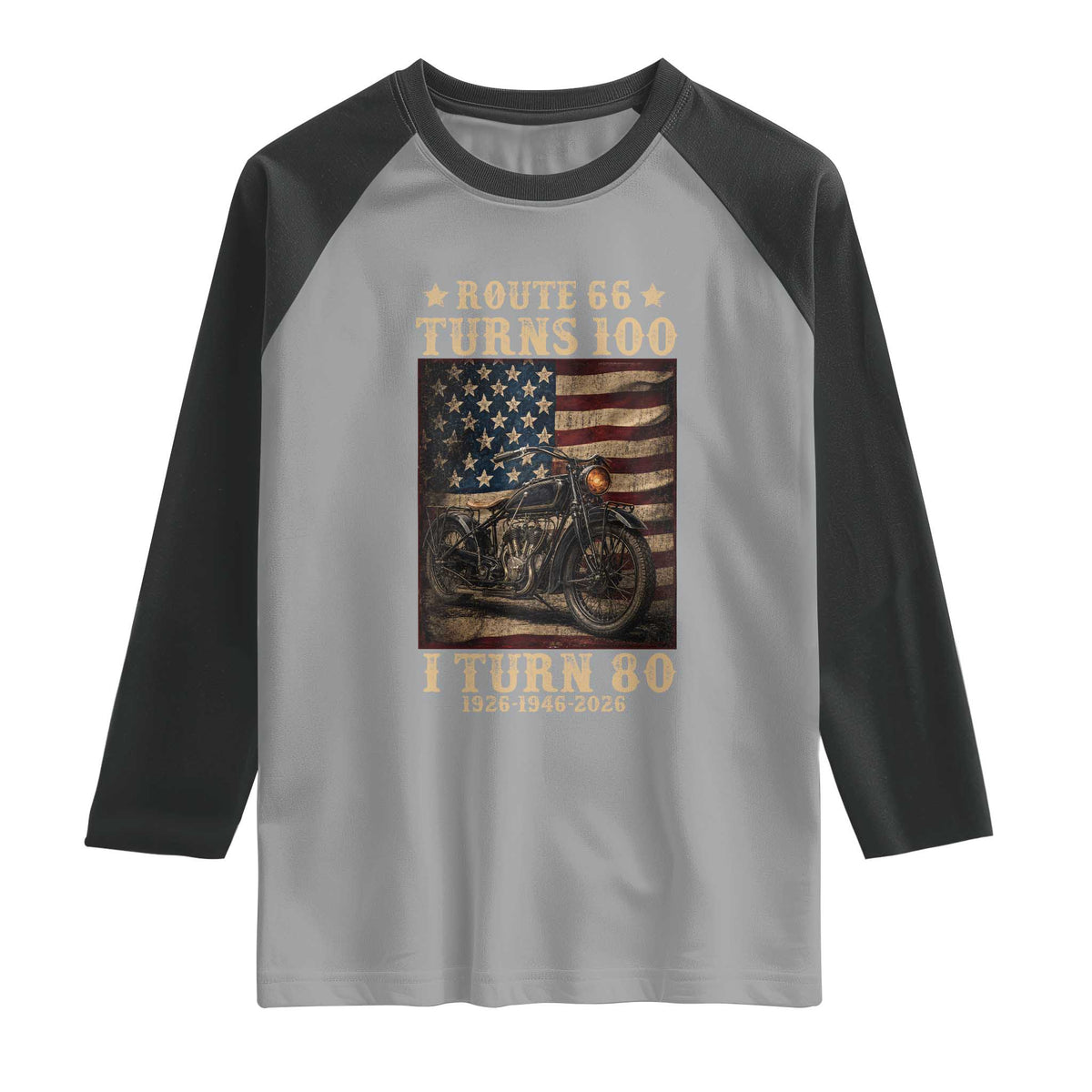 Route Highway 66 Turns 100 I Turn 80 Raglan Shirt Vintage 1946 American Motorcycle Lover 80th Birthday Gift
