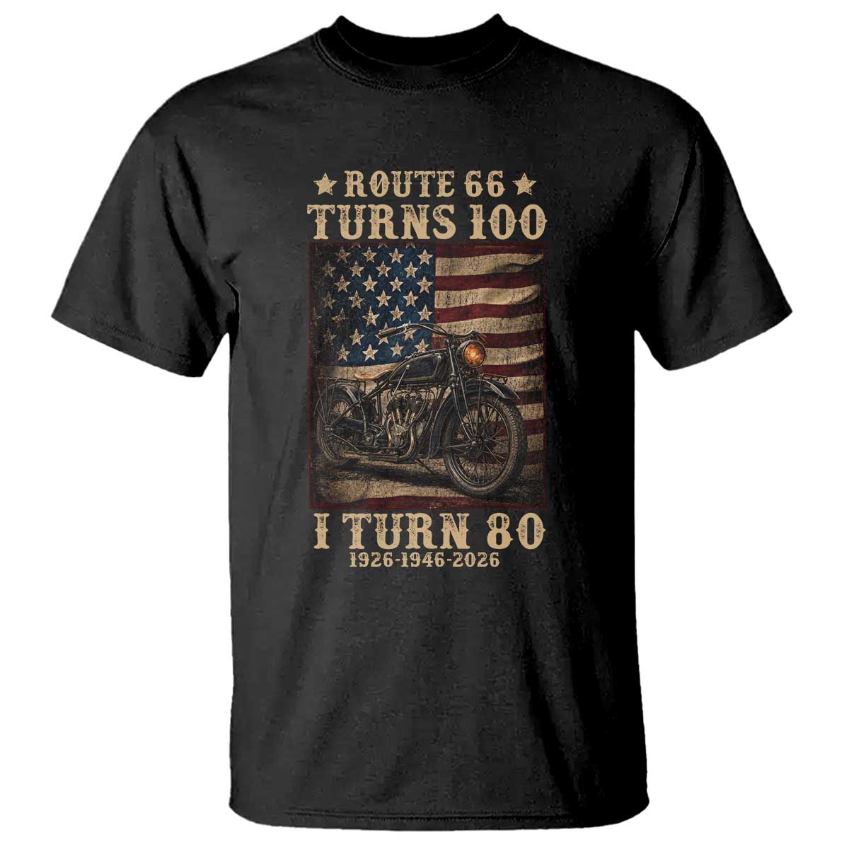 Route Highway 66 Turns 100 I Turn 80 T Shirt Vintage 1946 American Motorcycle Lover 80th Birthday Gift