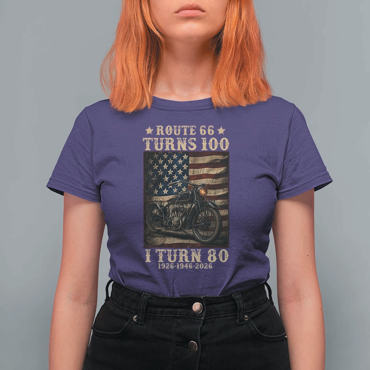 Route Highway 66 Turns 100 I Turn 80 T Shirt For Women Vintage 1946 American Motorcycle Lover 80th Birthday Gift