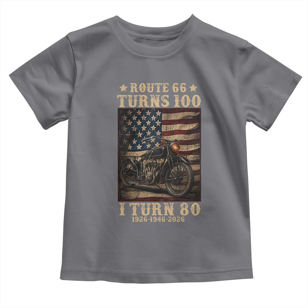 Route Highway 66 Turns 100 I Turn 80 Toddler T Shirt Vintage 1946 American Motorcycle Lover 80th Birthday Gift