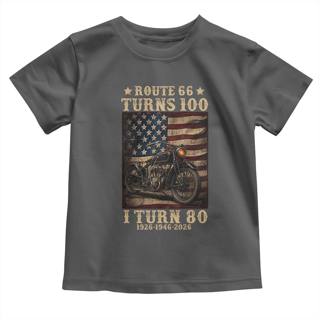 Route Highway 66 Turns 100 I Turn 80 Toddler T Shirt Vintage 1946 American Motorcycle Lover 80th Birthday Gift