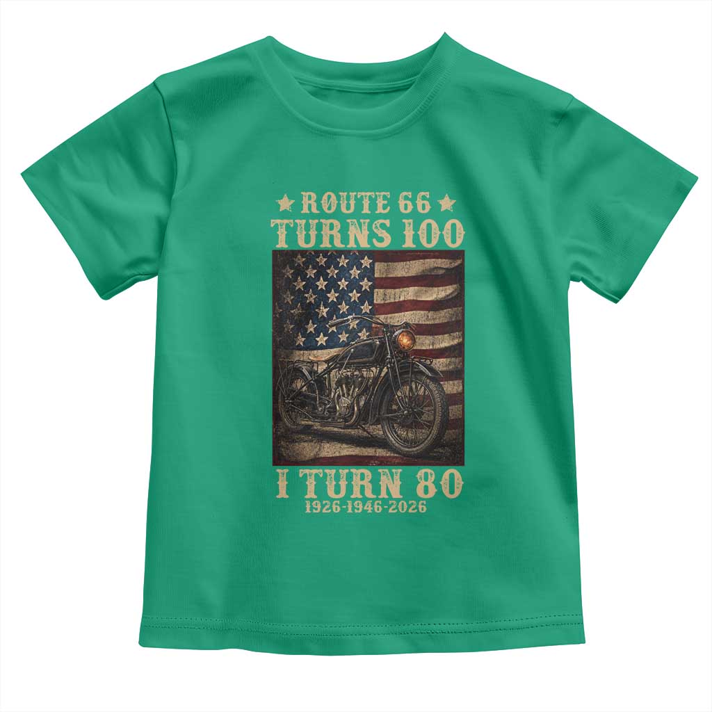 Route Highway 66 Turns 100 I Turn 80 Toddler T Shirt Vintage 1946 American Motorcycle Lover 80th Birthday Gift