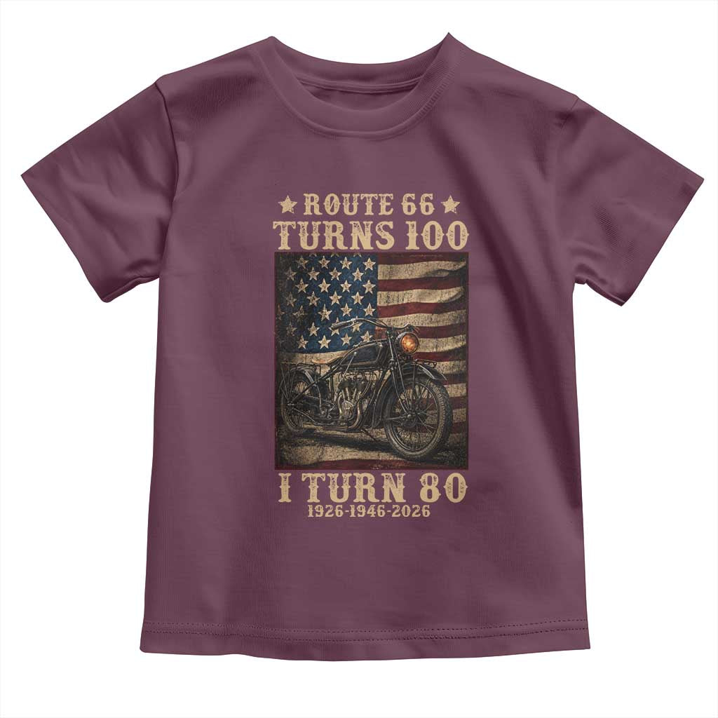 Route Highway 66 Turns 100 I Turn 80 Toddler T Shirt Vintage 1946 American Motorcycle Lover 80th Birthday Gift