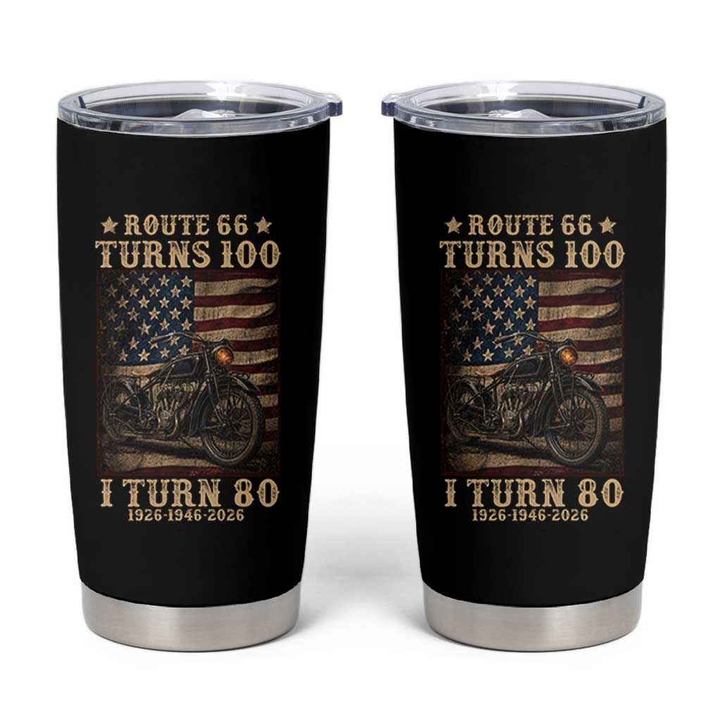 Route Highway 66 Turns 100 I Turn 80 Tumbler Cup Vintage 1946 American Motorcycle Lover 80th Birthday Gift