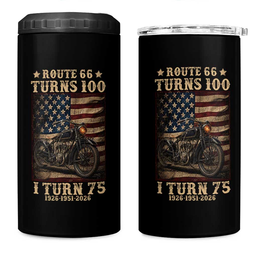 Route Highway 66 Turns 100 I Turn 75 4 in 1 Can Cooler Tumbler Vintage 1951 American Motorcycle Lover 75th Birthday Gift