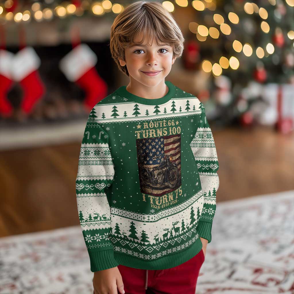 Route Highway 66 Turns 100 I Turn 75 Ugly Christmas Sweater Vintage 1951 American Motorcycle Lover 75th Birthday Gift