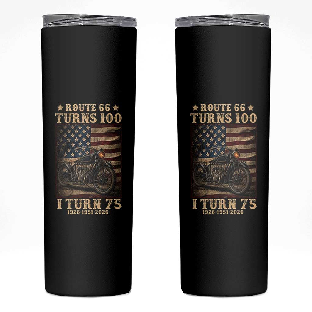 Route Highway 66 Turns 100 I Turn 75 Skinny Tumbler Vintage 1951 American Motorcycle Lover 75th Birthday Gift