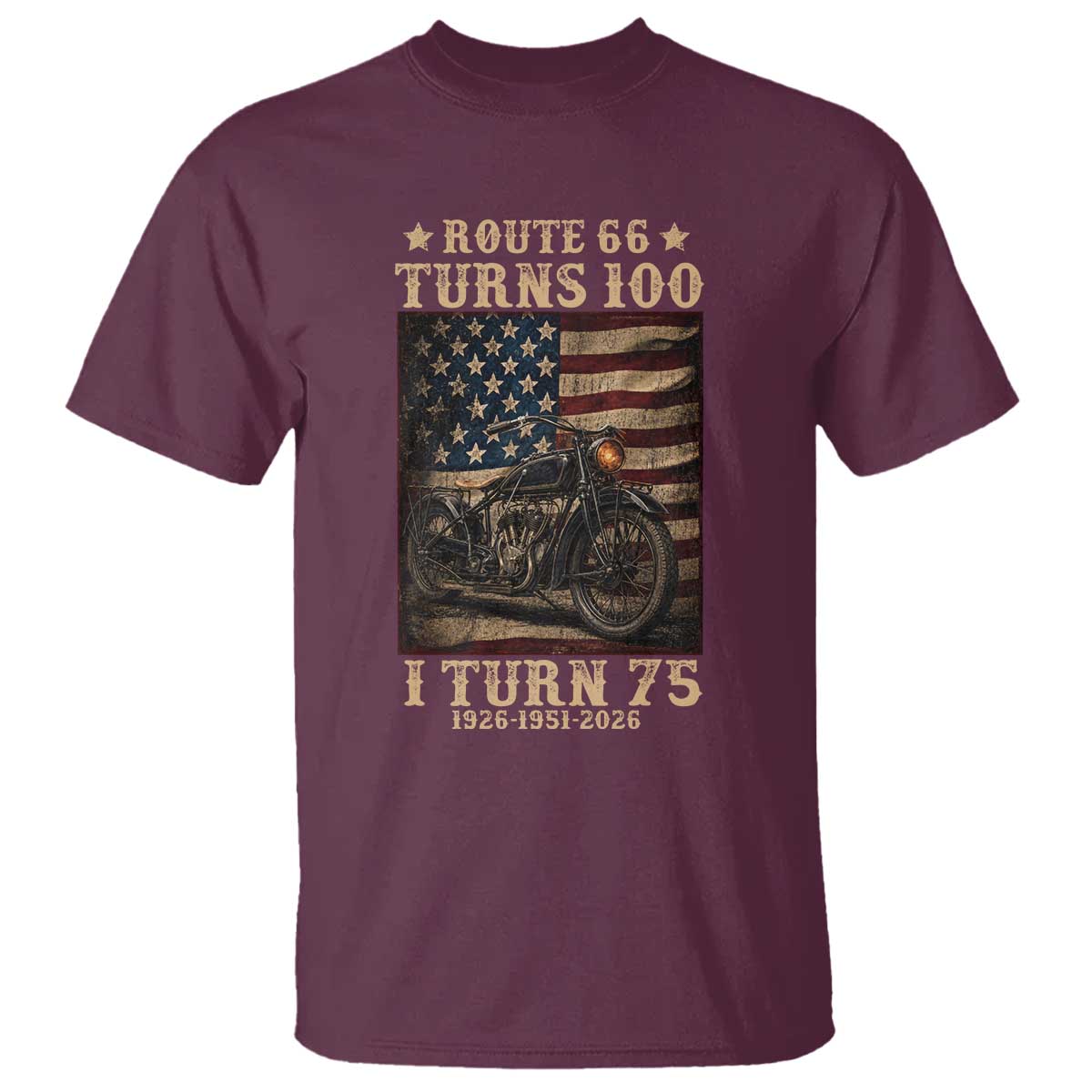 Route Highway 66 Turns 100 I Turn 75 T Shirt Vintage 1951 American Motorcycle Lover 75th Birthday Gift