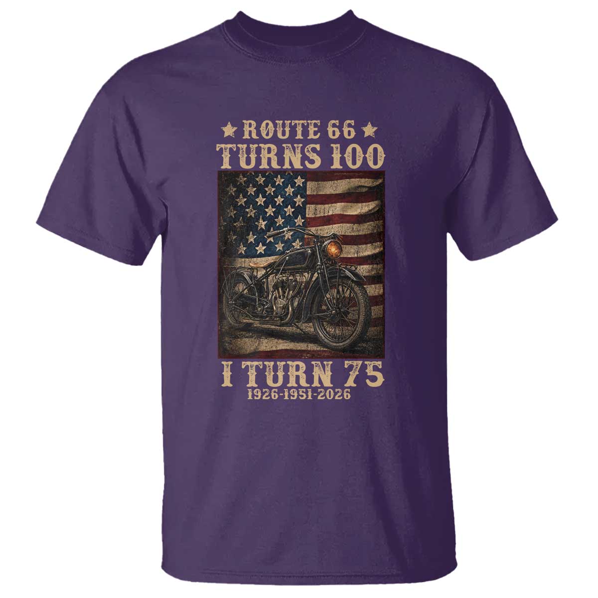 Route Highway 66 Turns 100 I Turn 75 T Shirt Vintage 1951 American Motorcycle Lover 75th Birthday Gift