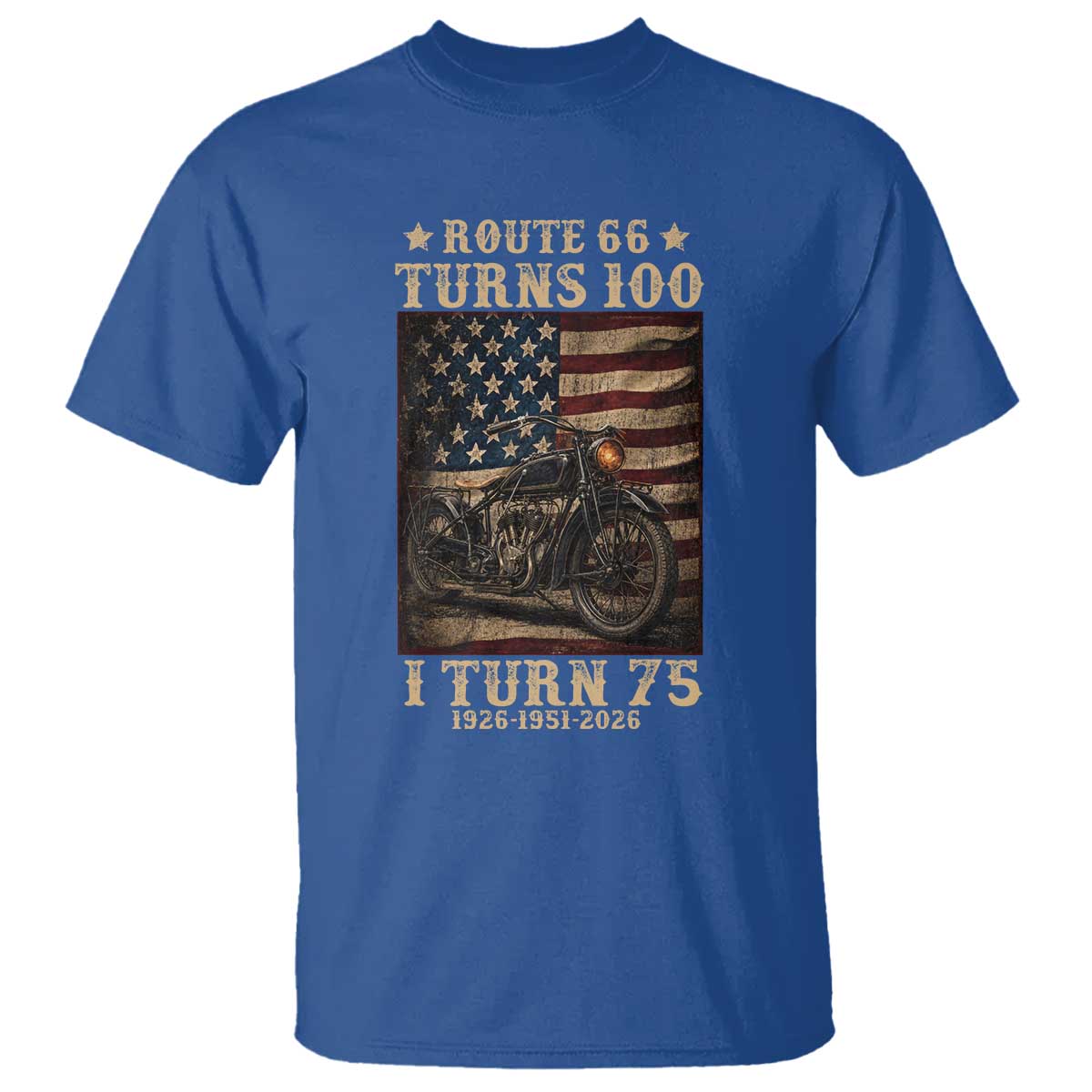 Route Highway 66 Turns 100 I Turn 75 T Shirt Vintage 1951 American Motorcycle Lover 75th Birthday Gift
